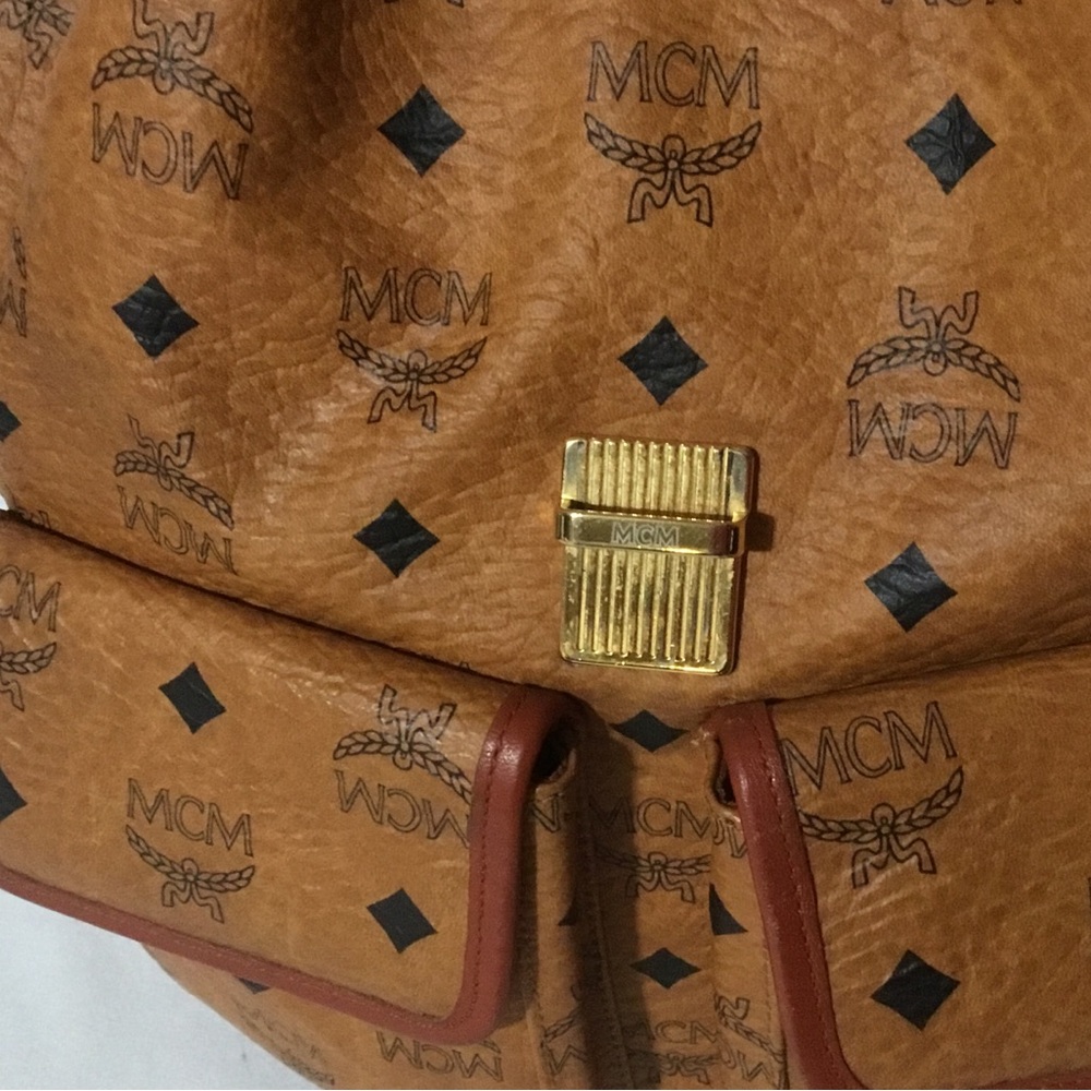 Authentic MCM Cognac Backpack Drawstring with Logo Print - Picture 15 of 16